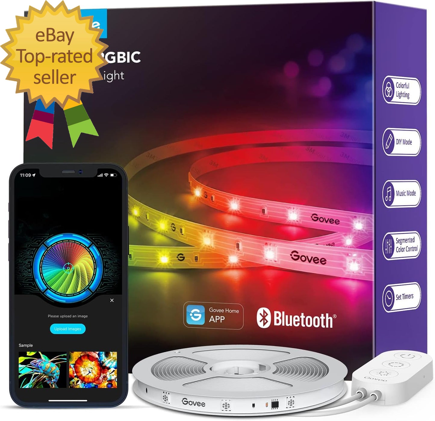 RGBIC LED Strip Lights, 32.8Ft Smart LED Lights for Bedroom, Bluetooth LED Light