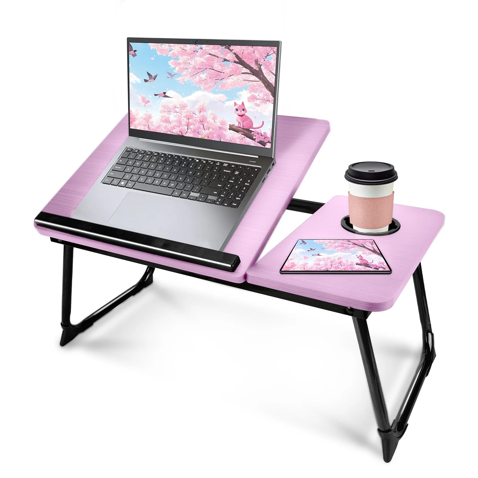 Laptop Bed Tray Table,  Foldable Lap Desk for Bed and Sofa, Laptop Desk Notebook Stand for Eating Breakfast, Reading,Pink