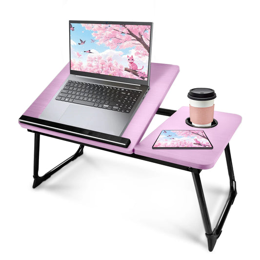 Laptop Bed Tray Table,  Foldable Lap Desk for Bed and Sofa, Laptop Desk Notebook Stand for Eating Breakfast, Reading,Pink