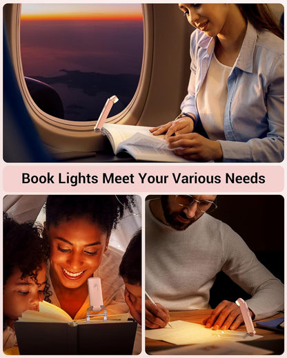USB Rechargeable Book Light for Reading in Bed, Clip-On LED Reading Lamps Portable Bookmark Lights for Kids, Book Lovers, 4 Brightness Adjustable for Eye Protection (Light Pink)