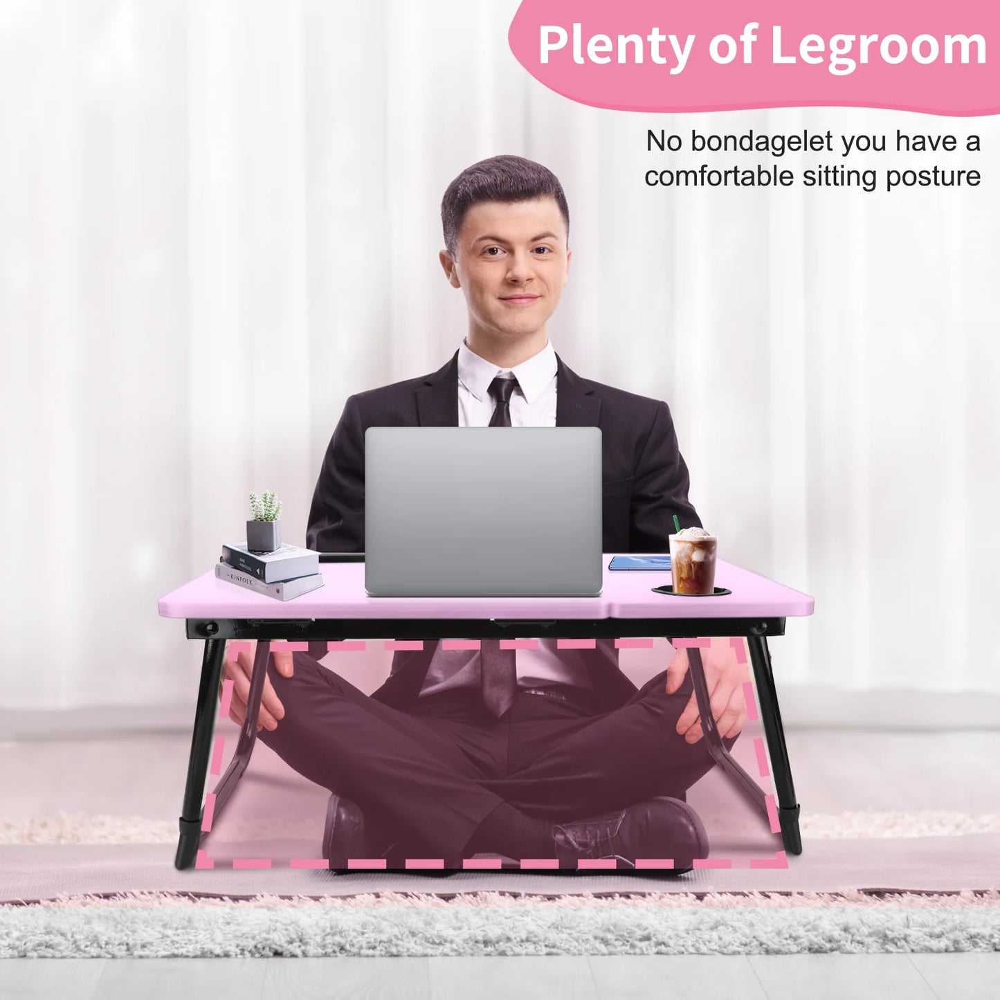 Laptop Bed Tray Table,  Foldable Lap Desk for Bed and Sofa, Laptop Desk Notebook Stand for Eating Breakfast, Reading,Pink