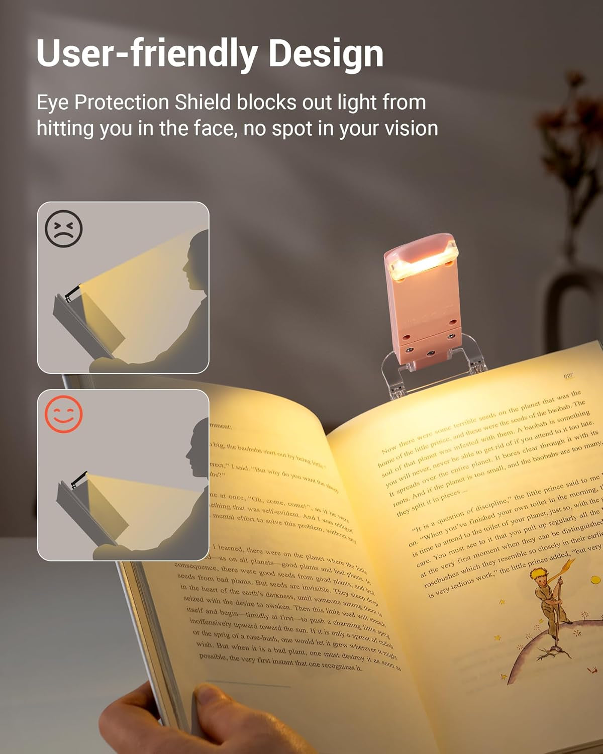 USB Rechargeable Book Light for Reading in Bed, Clip-On LED Reading Lamps Portable Bookmark Lights for Kids, Book Lovers, 4 Brightness Adjustable for Eye Protection (Light Pink)