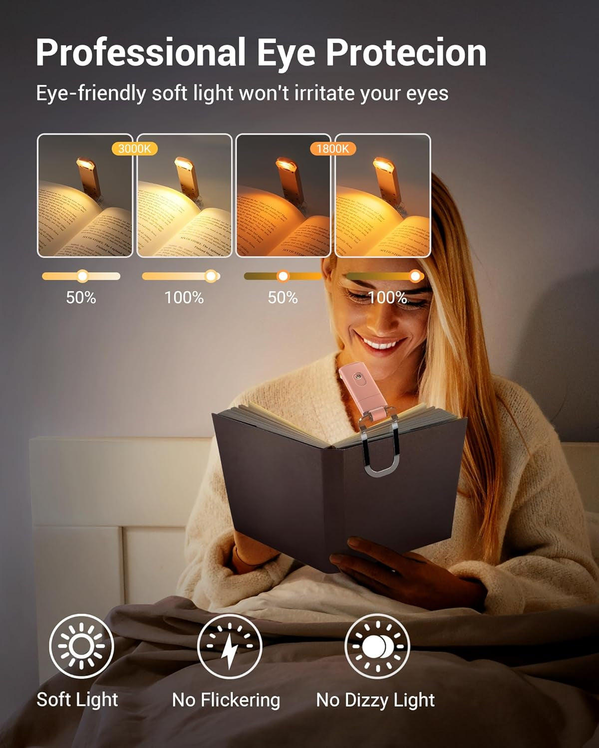 USB Rechargeable Book Light for Reading in Bed, Clip-On LED Reading Lamps Portable Bookmark Lights for Kids, Book Lovers, 4 Brightness Adjustable for Eye Protection (Light Pink)