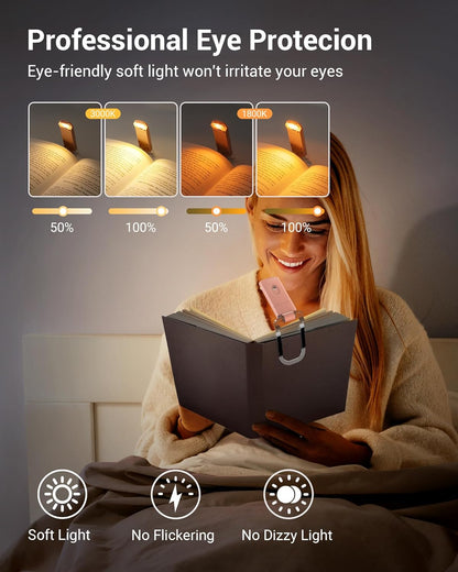 USB Rechargeable Book Light for Reading in Bed, Clip-On LED Reading Lamps Portable Bookmark Lights for Kids, Book Lovers, 4 Brightness Adjustable for Eye Protection (Light Pink)