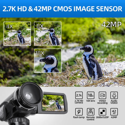 Video Camera Camcorder 2.7K Youtube Vlogging Camera 3.0" IPS 42MP Digital Camera Recorder 18X Digital Zoom with 32GB SD Card