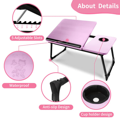 Laptop Bed Tray Table,  Foldable Lap Desk for Bed and Sofa, Laptop Desk Notebook Stand for Eating Breakfast, Reading,Pink