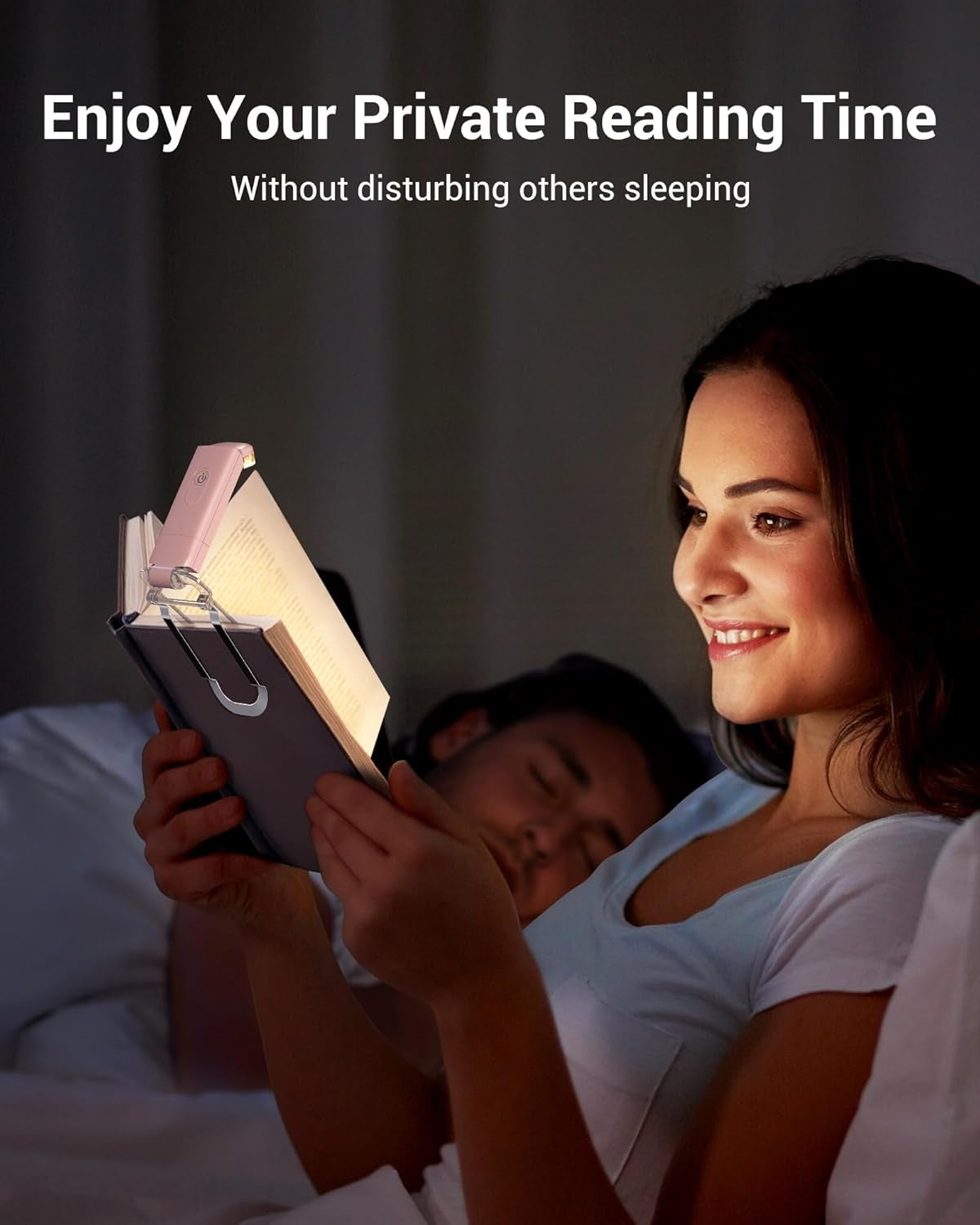 USB Rechargeable Book Light for Reading in Bed, Clip-On LED Reading Lamps Portable Bookmark Lights for Kids, Book Lovers, 4 Brightness Adjustable for Eye Protection (Light Pink)