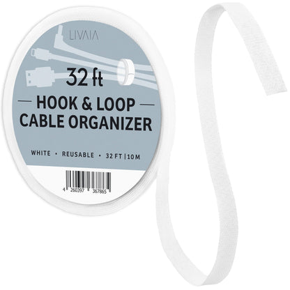 Hook and Loop Tape White: 32Ft Self Adhesive Tape – for Office Organization, Home Organization, Home Office Supplies – Hook and Loop Tape Roll
