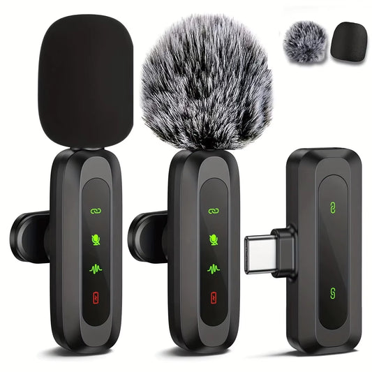 3 in 1 Lavalier Microphone Wireless Mini Mic for Phone/Tablet/Pc Video Recording Clip-On 2 Mics for Vlog Podcast Content Creator