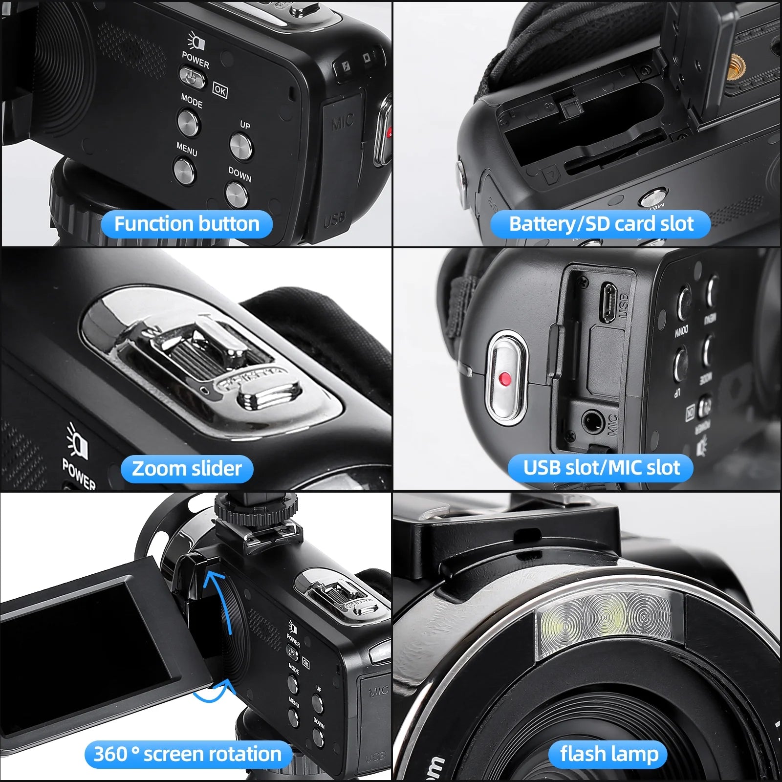 Video Camera Camcorder 2.7K Youtube Vlogging Camera 3.0" IPS 42MP Digital Camera Recorder 18X Digital Zoom with 32GB SD Card