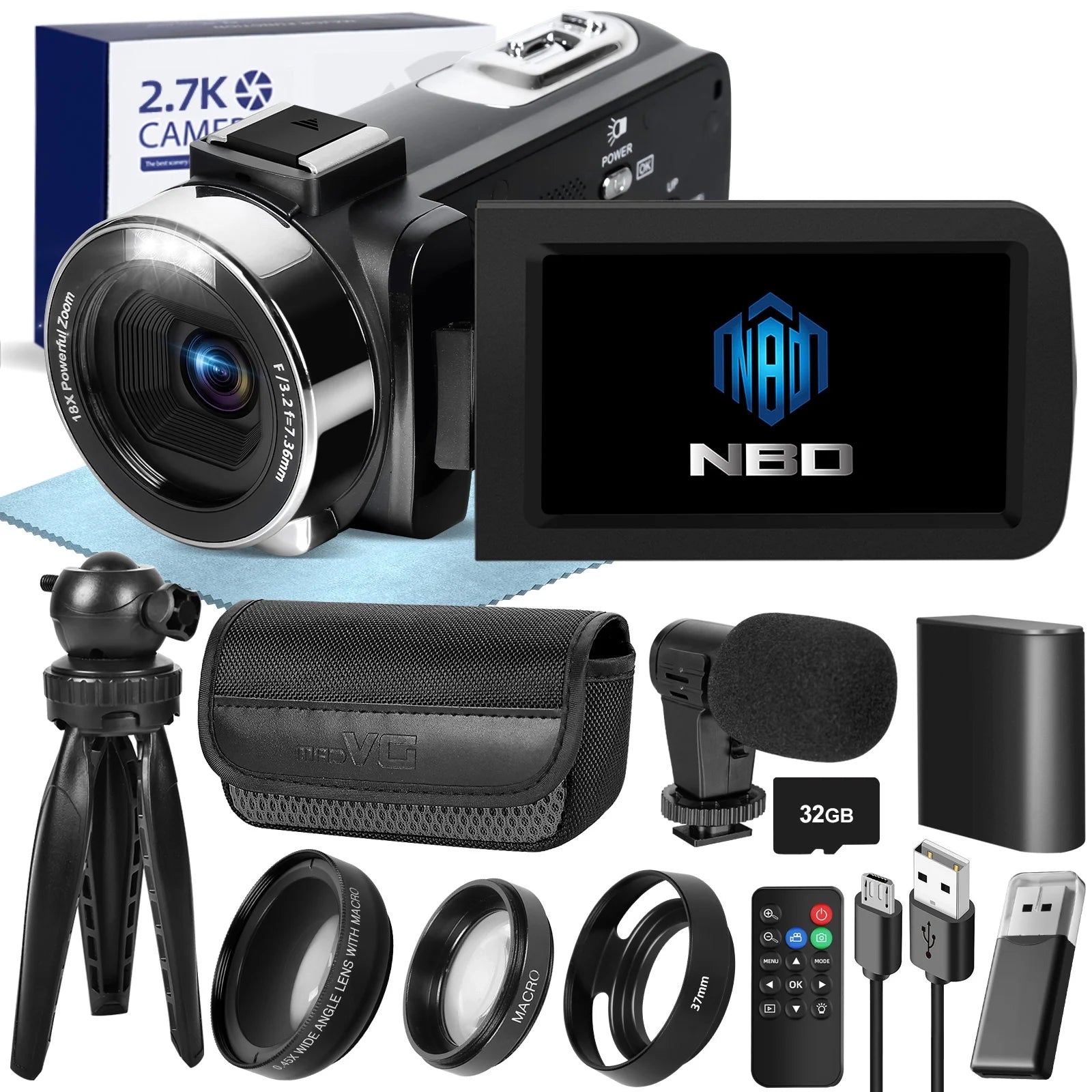 Video Camera Camcorder 2.7K Youtube Vlogging Camera 3.0" IPS 42MP Digital Camera Recorder 18X Digital Zoom with 32GB SD Card