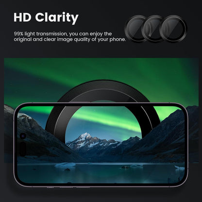 For Iphone 16 15 Pro Max plus Metal Ring Tempered Glass Camera Lens Protector