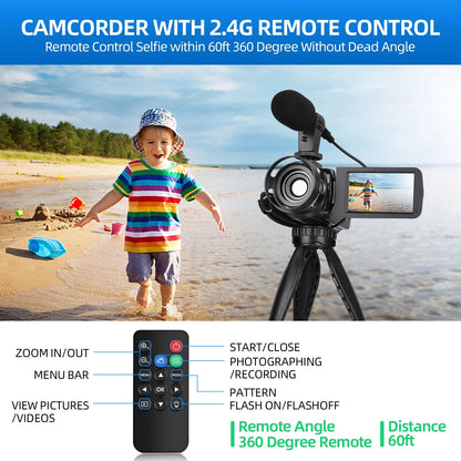 Video Camera Camcorder 2.7K Youtube Vlogging Camera 3.0" IPS 42MP Digital Camera Recorder 18X Digital Zoom with 32GB SD Card