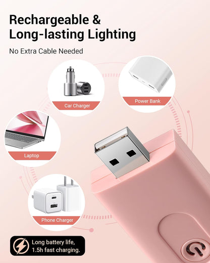 USB Rechargeable Book Light for Reading in Bed, Clip-On LED Reading Lamps Portable Bookmark Lights for Kids, Book Lovers, 4 Brightness Adjustable for Eye Protection (Light Pink)