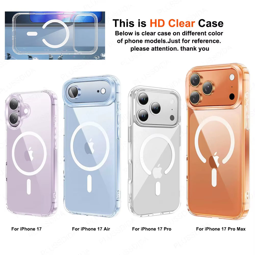 Magnetic Case for Iphone 17 Pro 17 Air 17Pro Max Case Transparent Phone Cover for Iphone17 for Magsafe Charging Shell Accessory